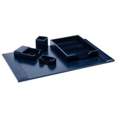 Navy Blue Bonded Leather Desk Set, 5pc